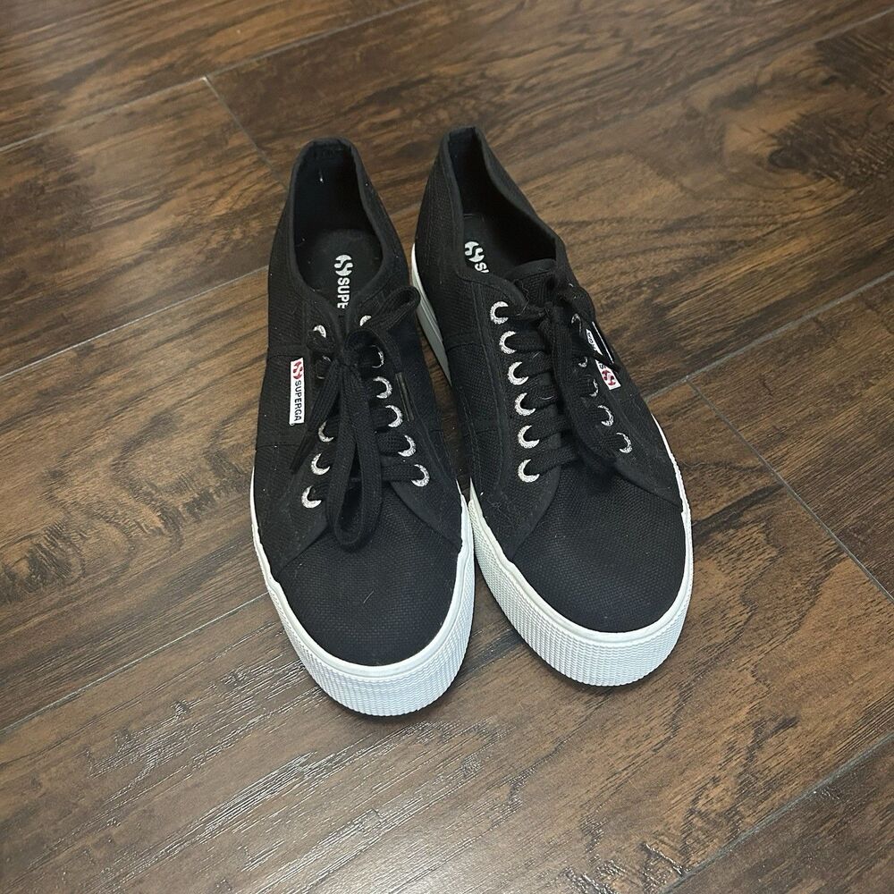 Superga 2790 Platform Sneakers Womens Size 7.5 Black Canvas Casual Shoes